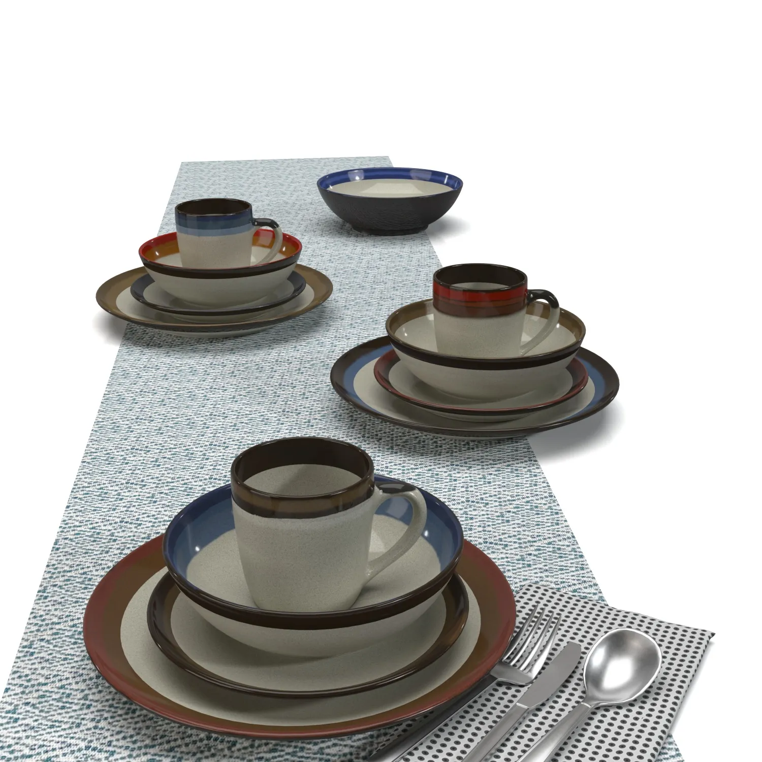 Gibson Elite Couture Bands Round Stoneware Dinnerware Set PBR 3D Model_01